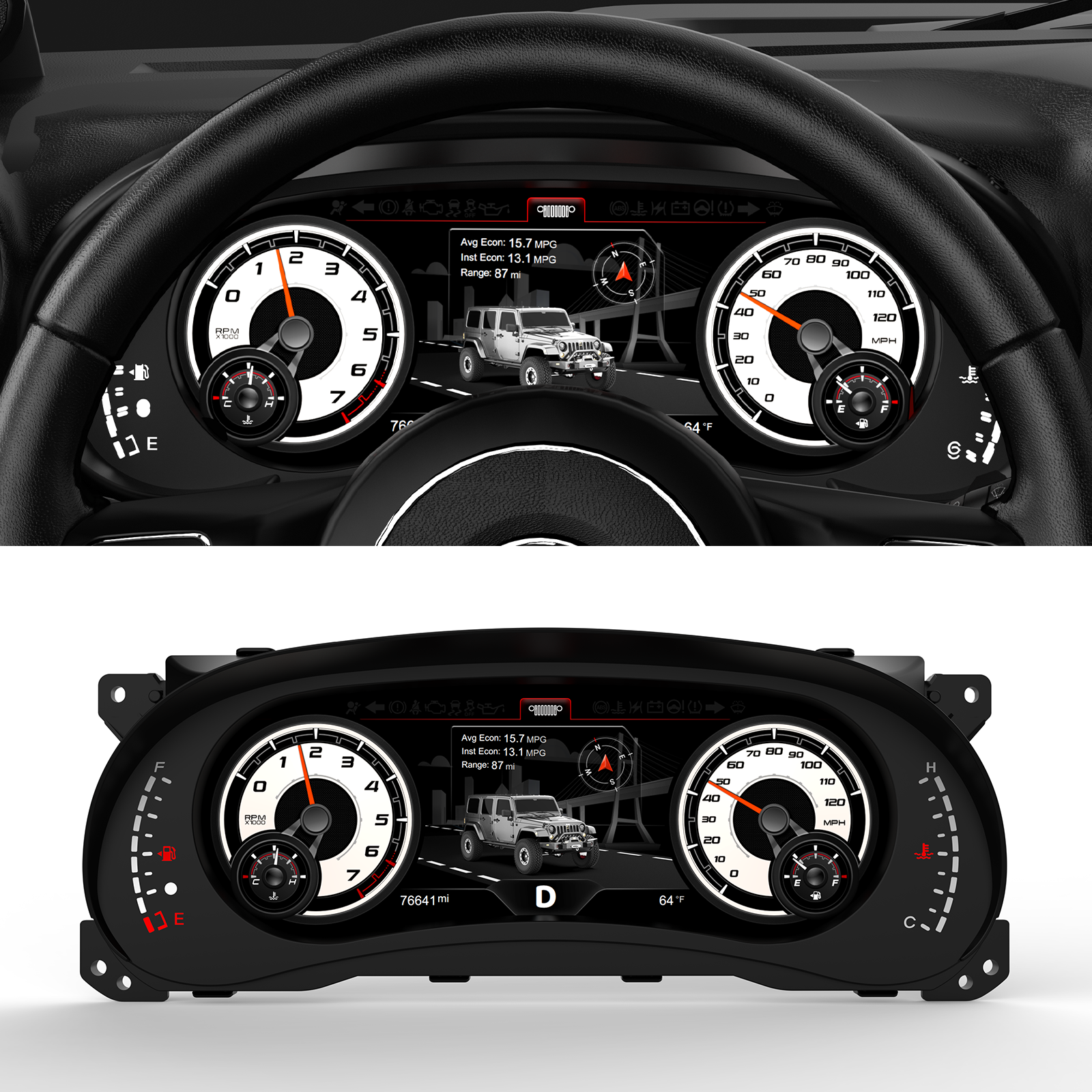 Digital Dashboard 12.3″ HD Cluster for Jeep Wrangler JK 2011-2017