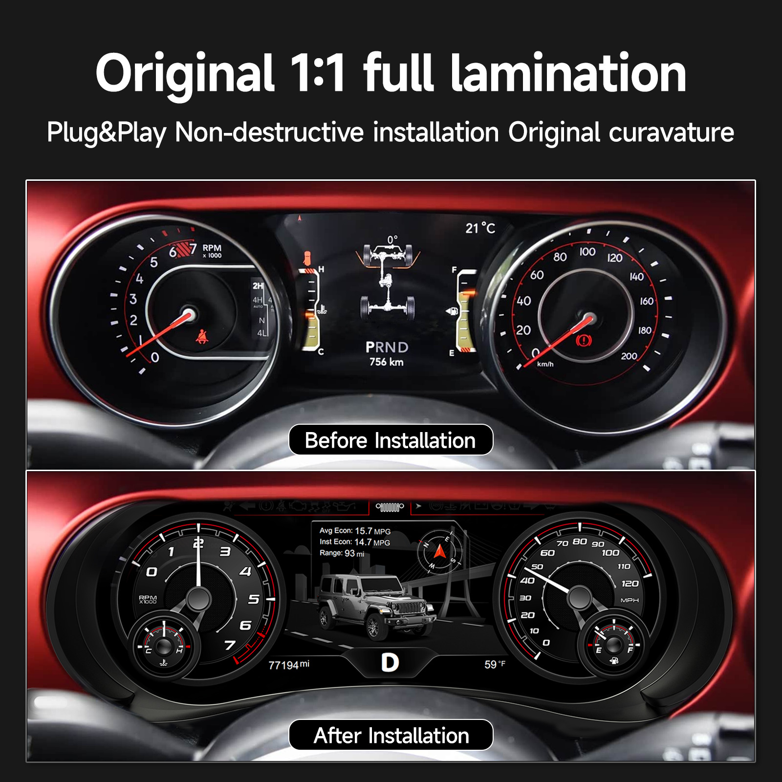 Digital Dashboard 12.3″ HD Cluster for Jeep Wrangler JL 2018-2023
