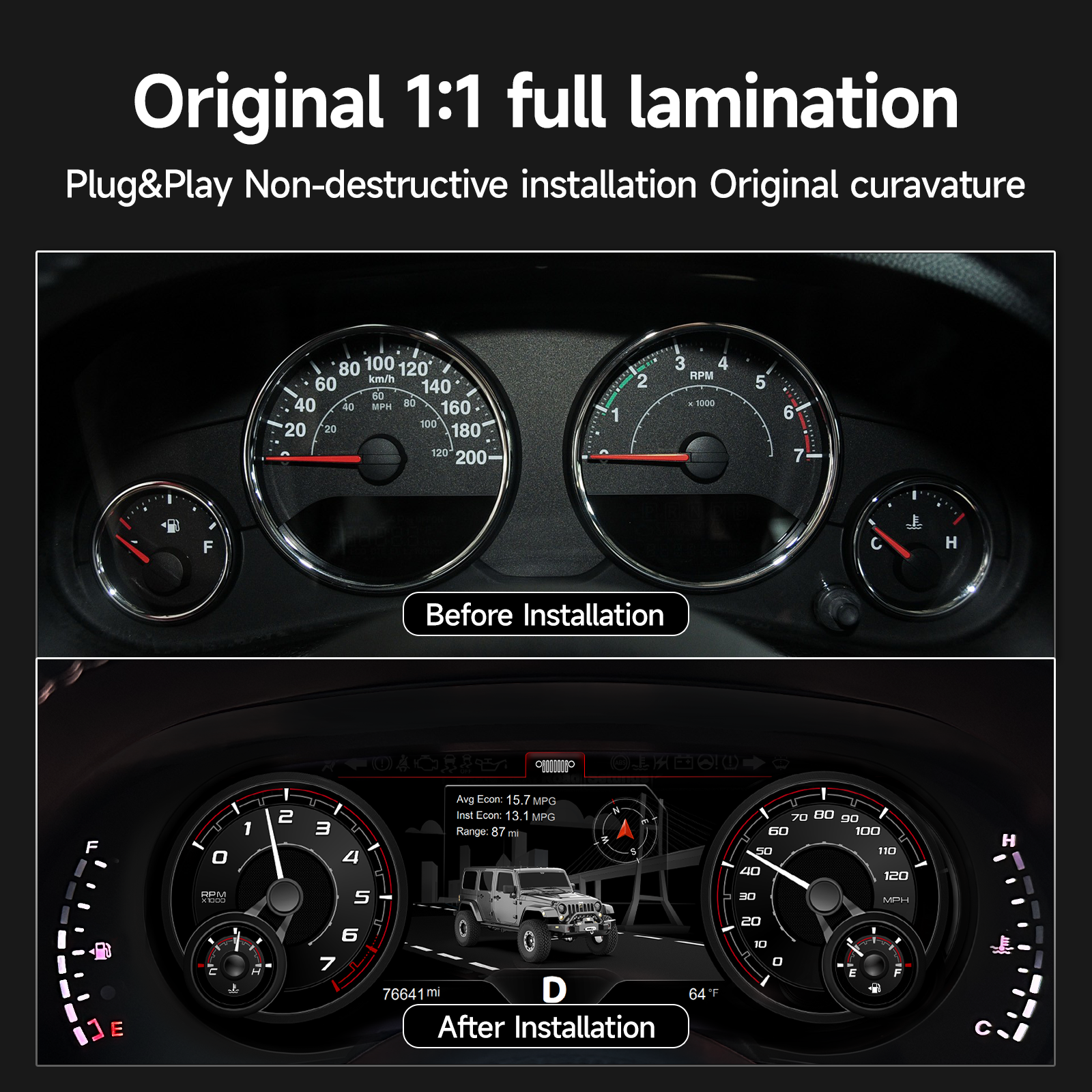 Digital Dashboard 12.3″ HD Cluster for Jeep Wrangler JK 2011-2017