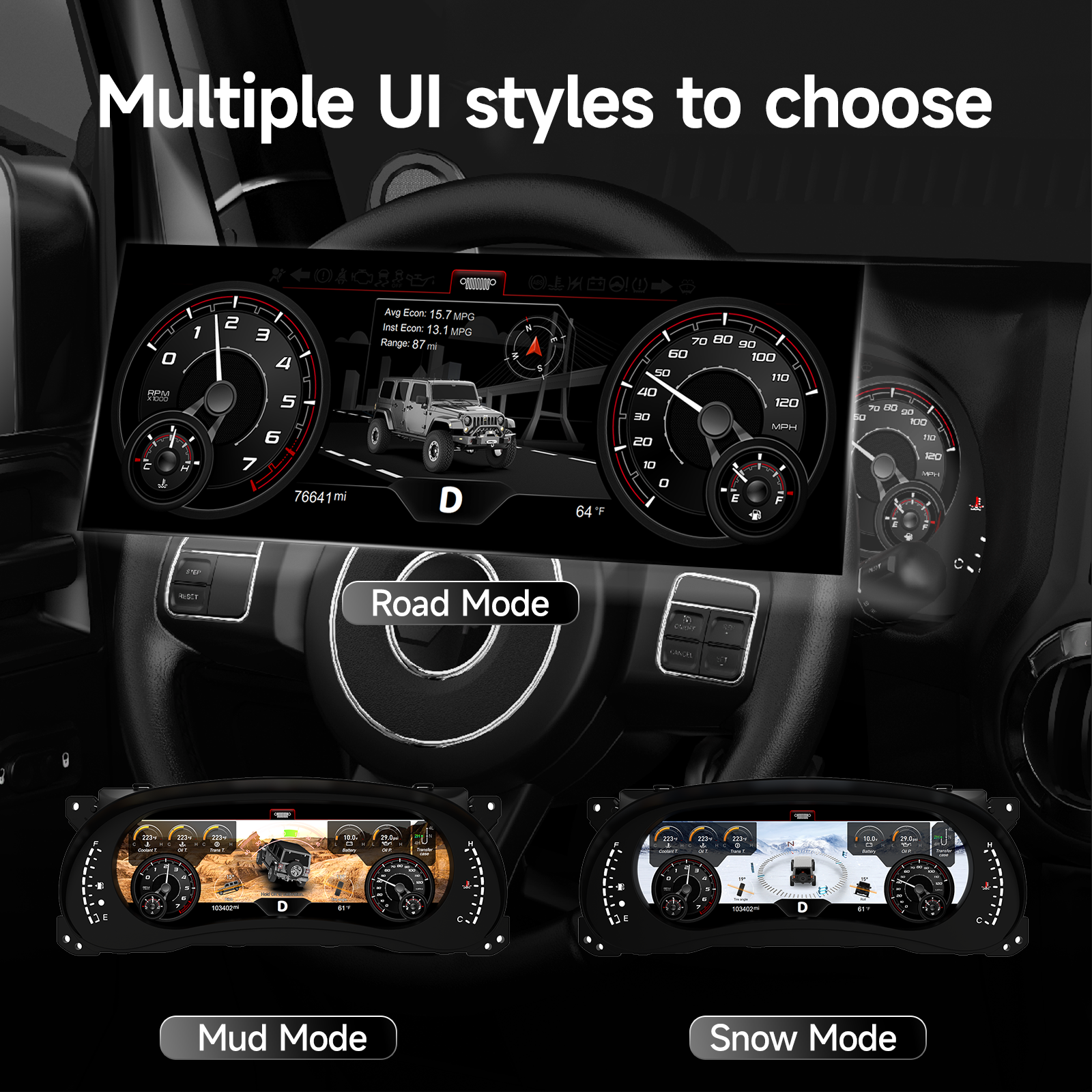 Digital Dashboard 12.3″ HD Cluster for Jeep Wrangler JK 2011-2017