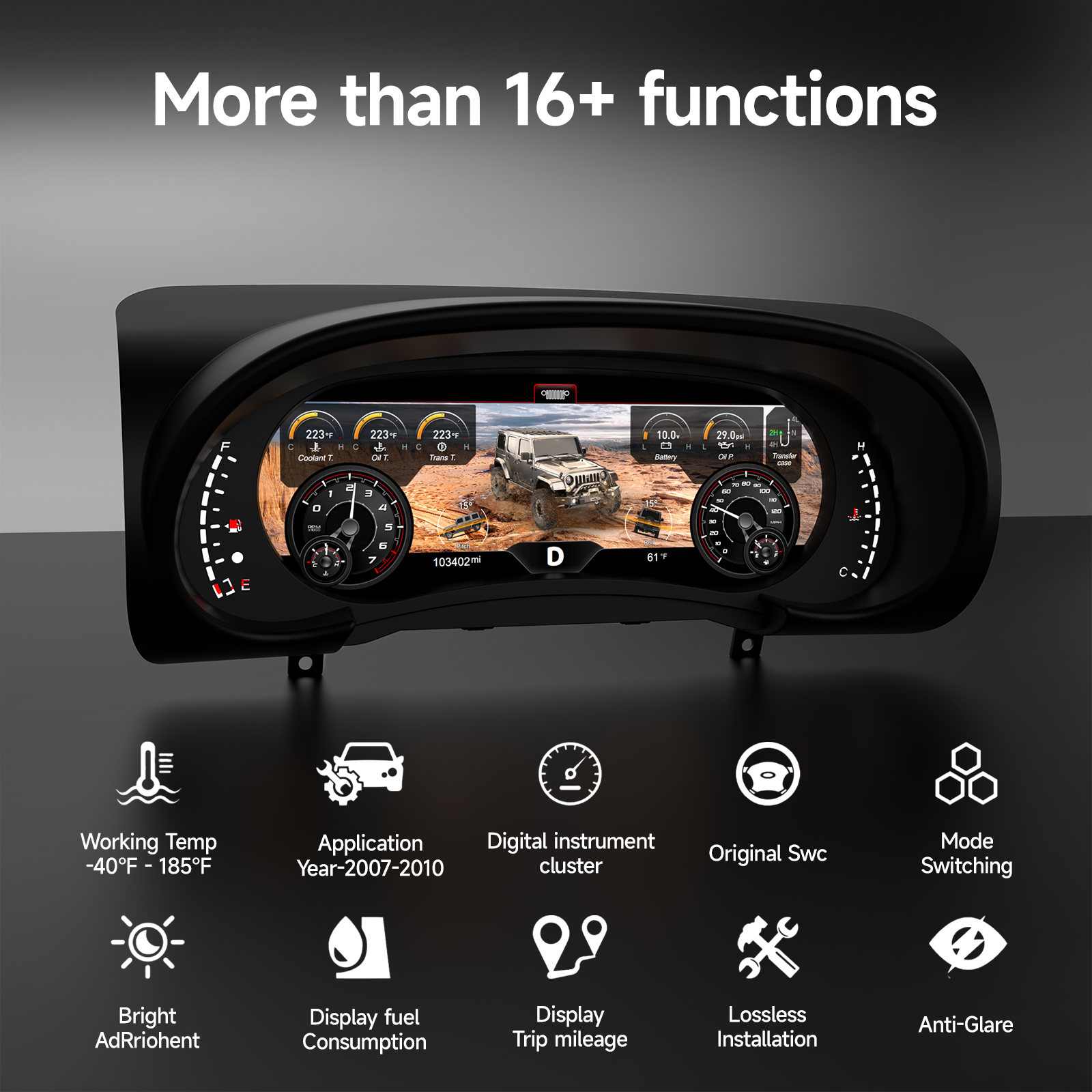 Digital Dashboard 12.3″ HD Cluster for Jeep Wrangler JK 2007-2010