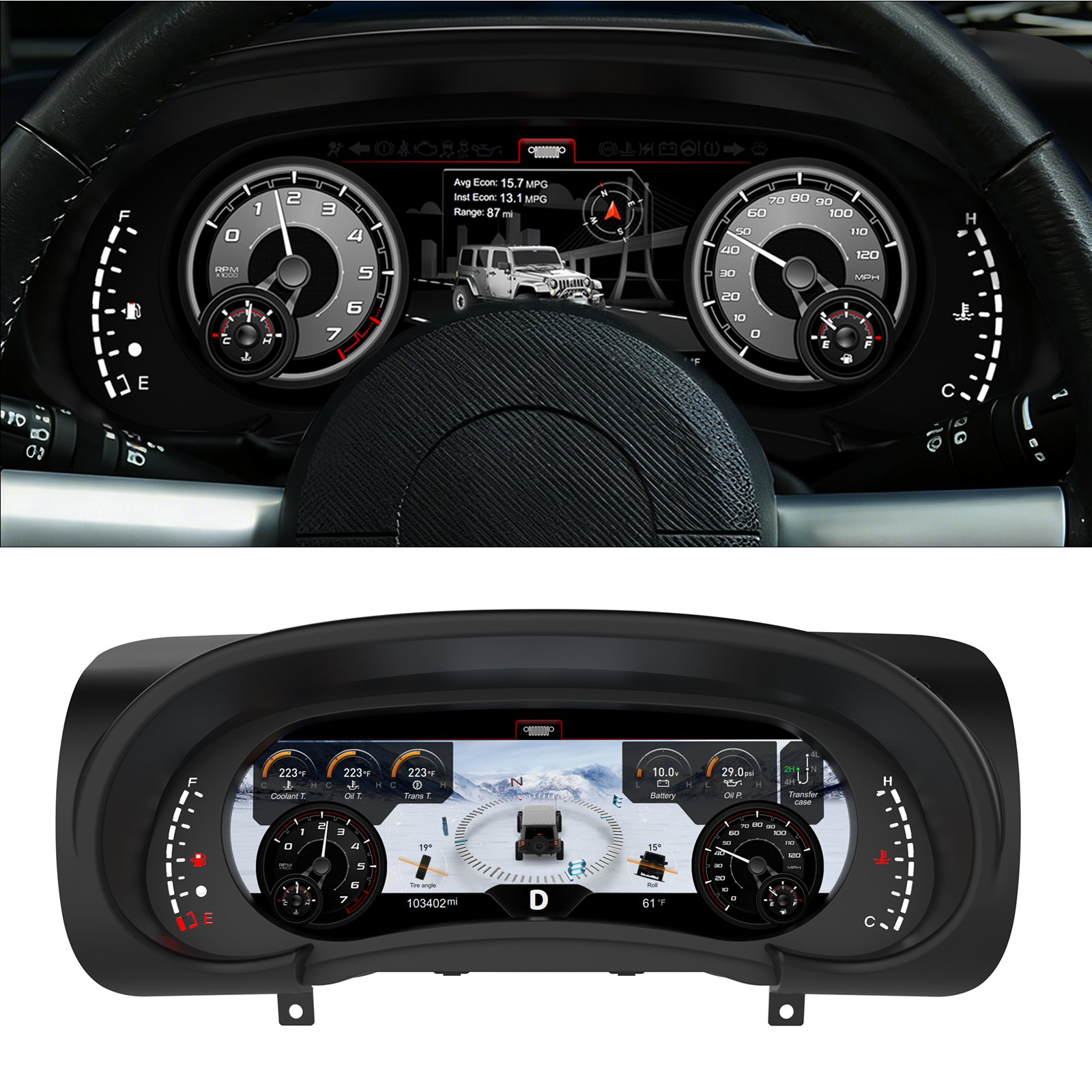 Digital Dashboard 12.3″ HD Cluster for Jeep Wrangler JK 2007-2010