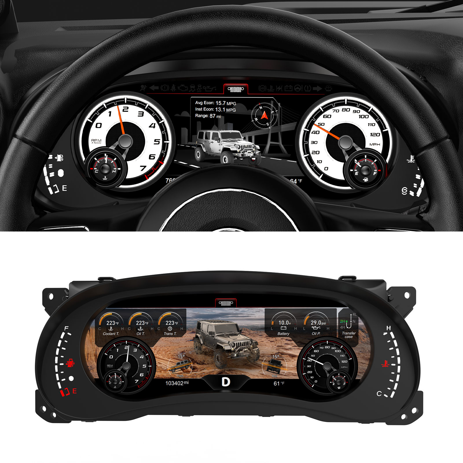 Digital Dashboard 12.3″ HD Cluster for Jeep Wrangler JK 2011-2017