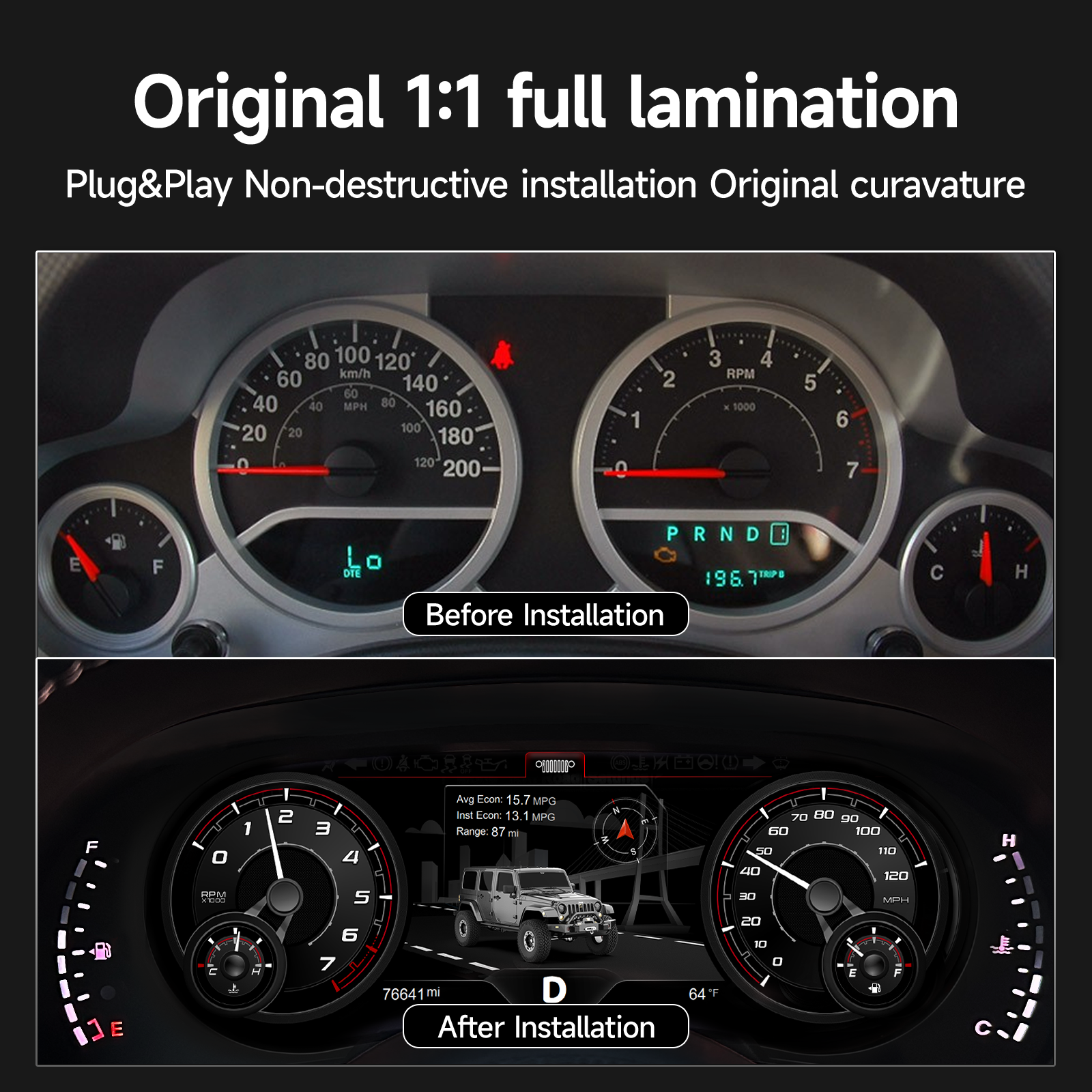 Digital Dashboard 12.3″ HD Cluster for Jeep Wrangler JK 2007-2010