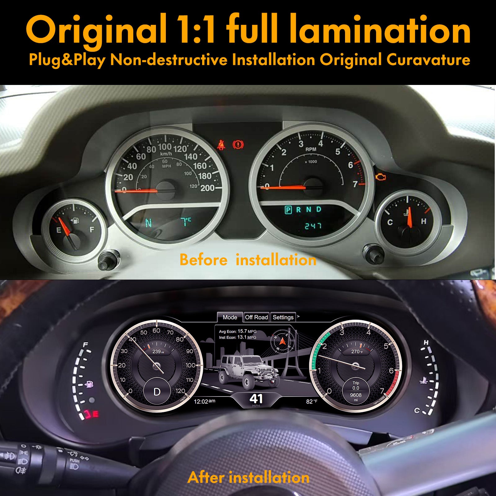 Digital Dashboard 12.3″ HD Cluster for Jeep Wrangler JK 2007-2010