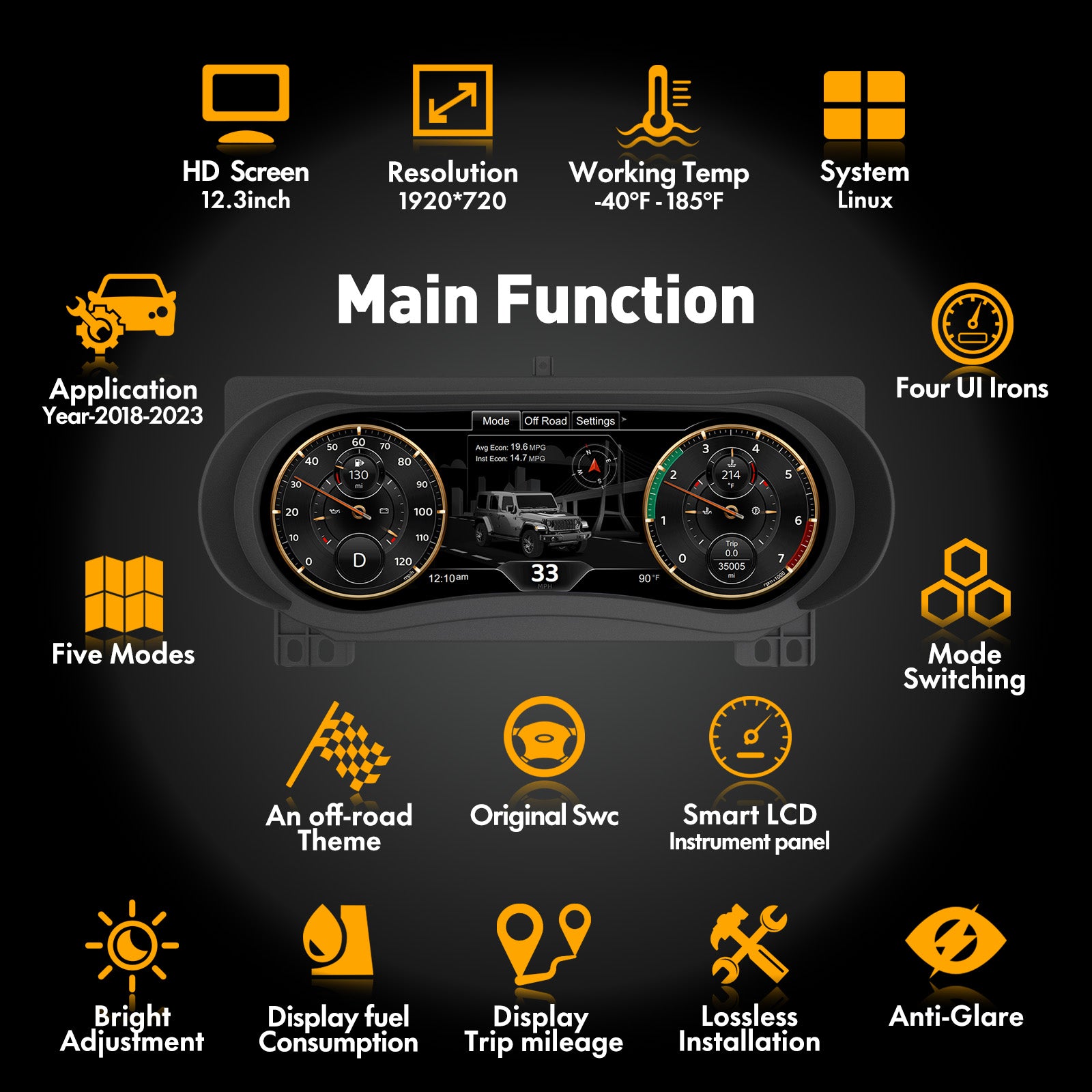 DASHEVO Jeep Wrangler digital  dashboard ( For JL 2018-2023  )